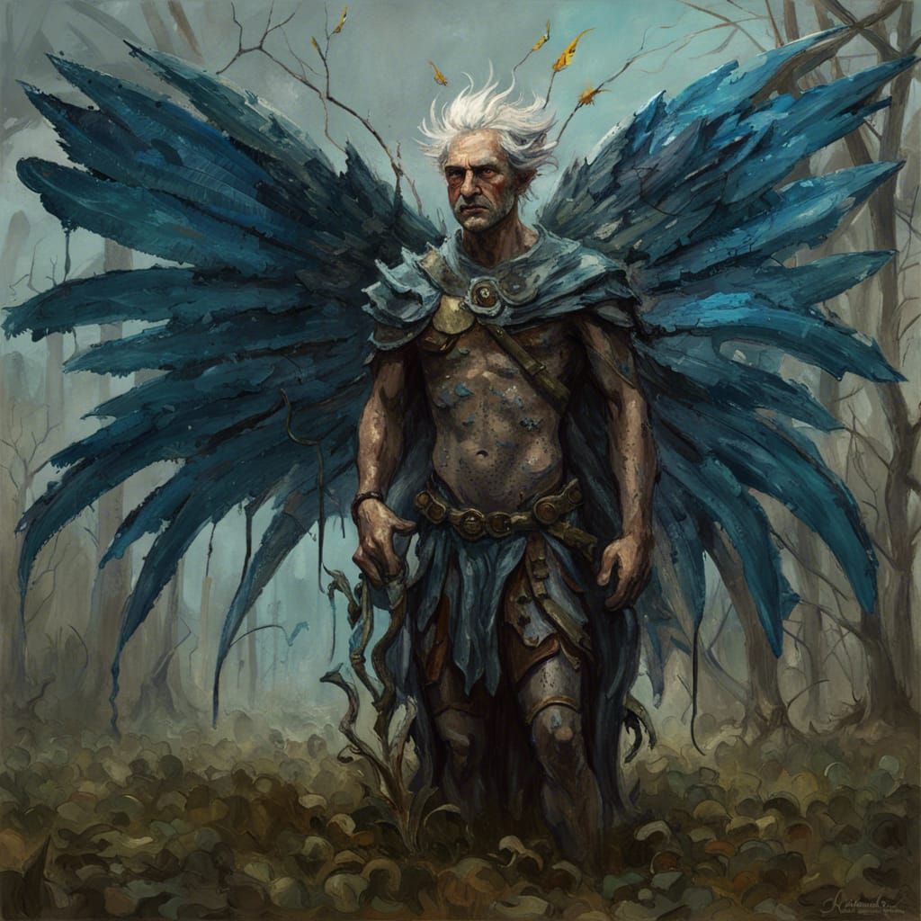 Creepy Gothic Fairy: Armored Wings, Impasto Painting