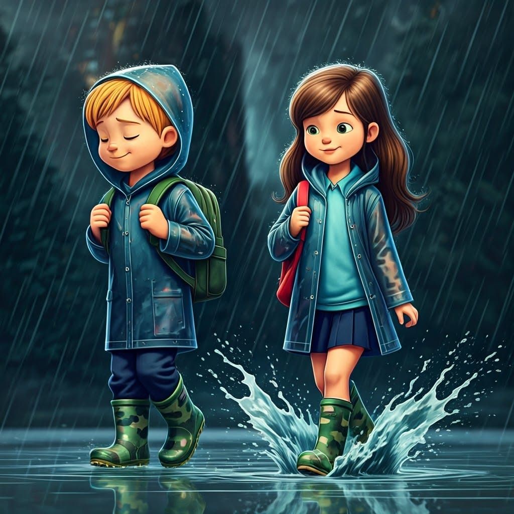 Alvin and Brittany's Rainy Day Walk Home