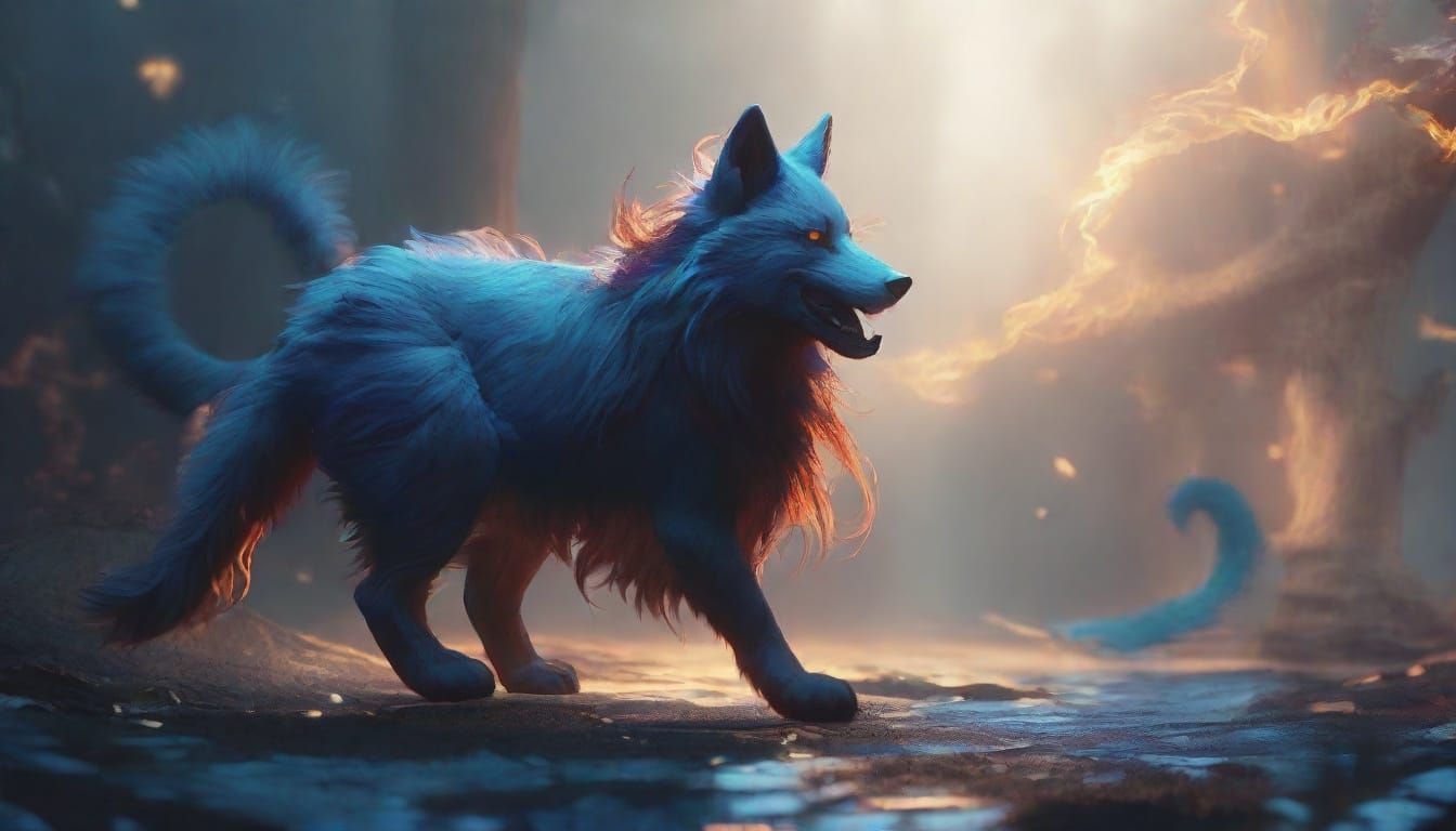 Surreal Blue Aetherfox Spinning Azure Fire