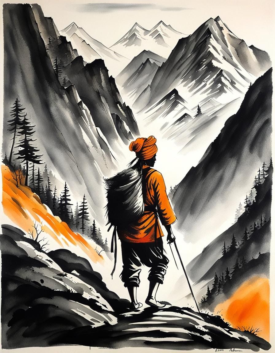 Adventurous Ink Painting in Himalayas