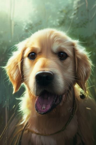 Captivating Golden Retriever Puppy Portrait, Studio Ghibli S...