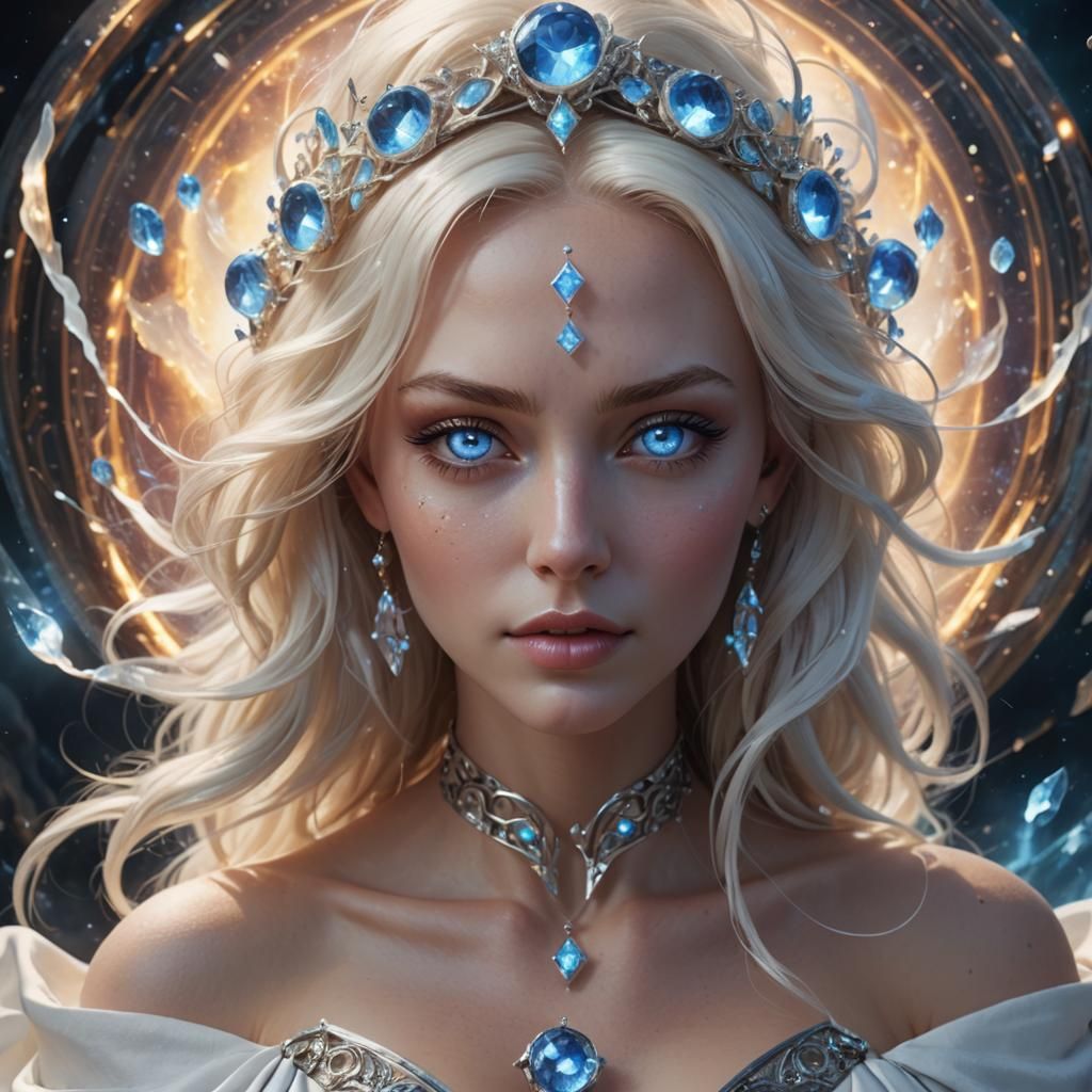 Goddess in Crystal Orb with Flowing Hair