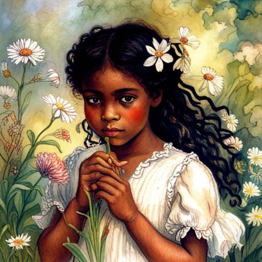 Girl in Wildflower Garden: Rackham and Fayum Style