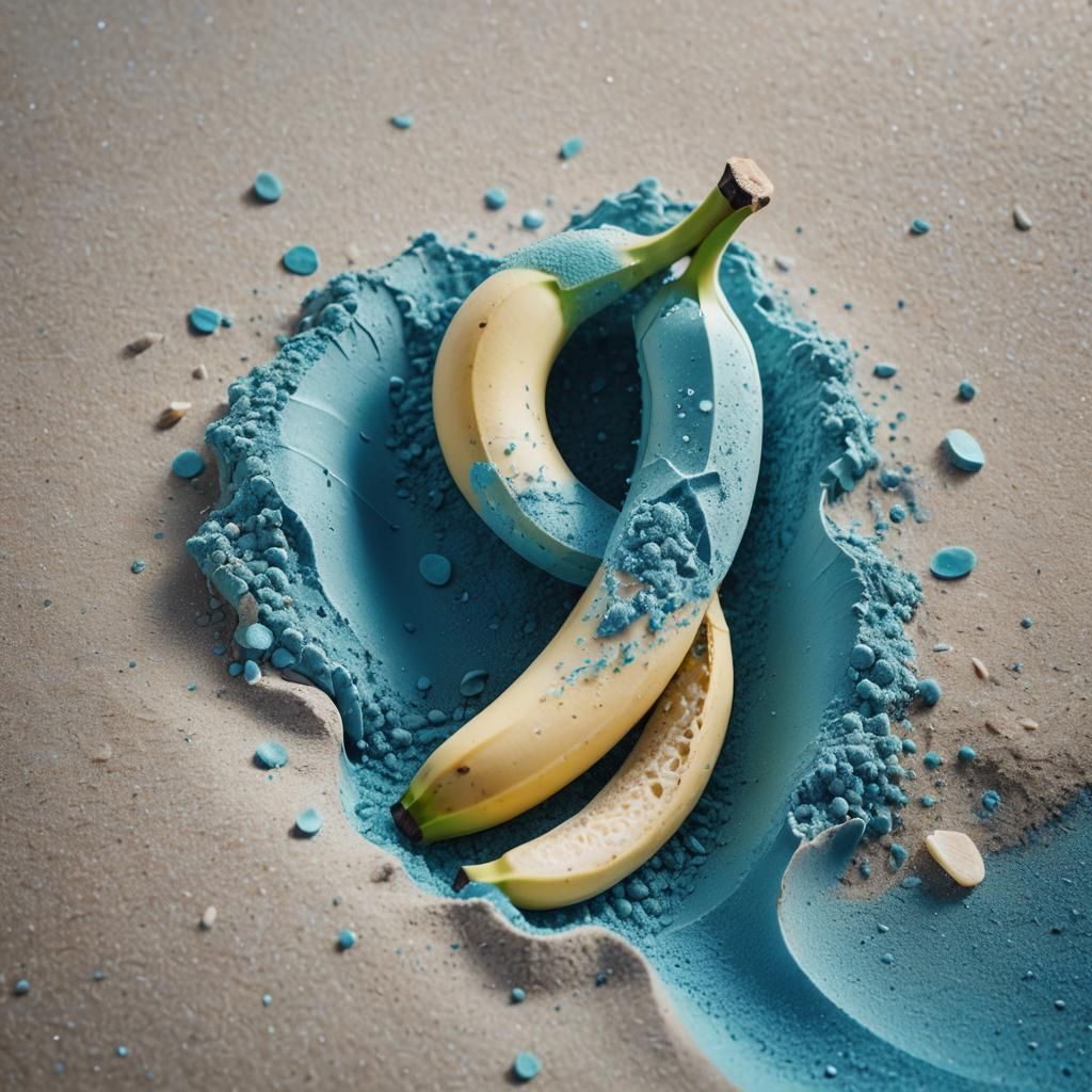 Surreal Banana with Blue Sand Astral Illustration