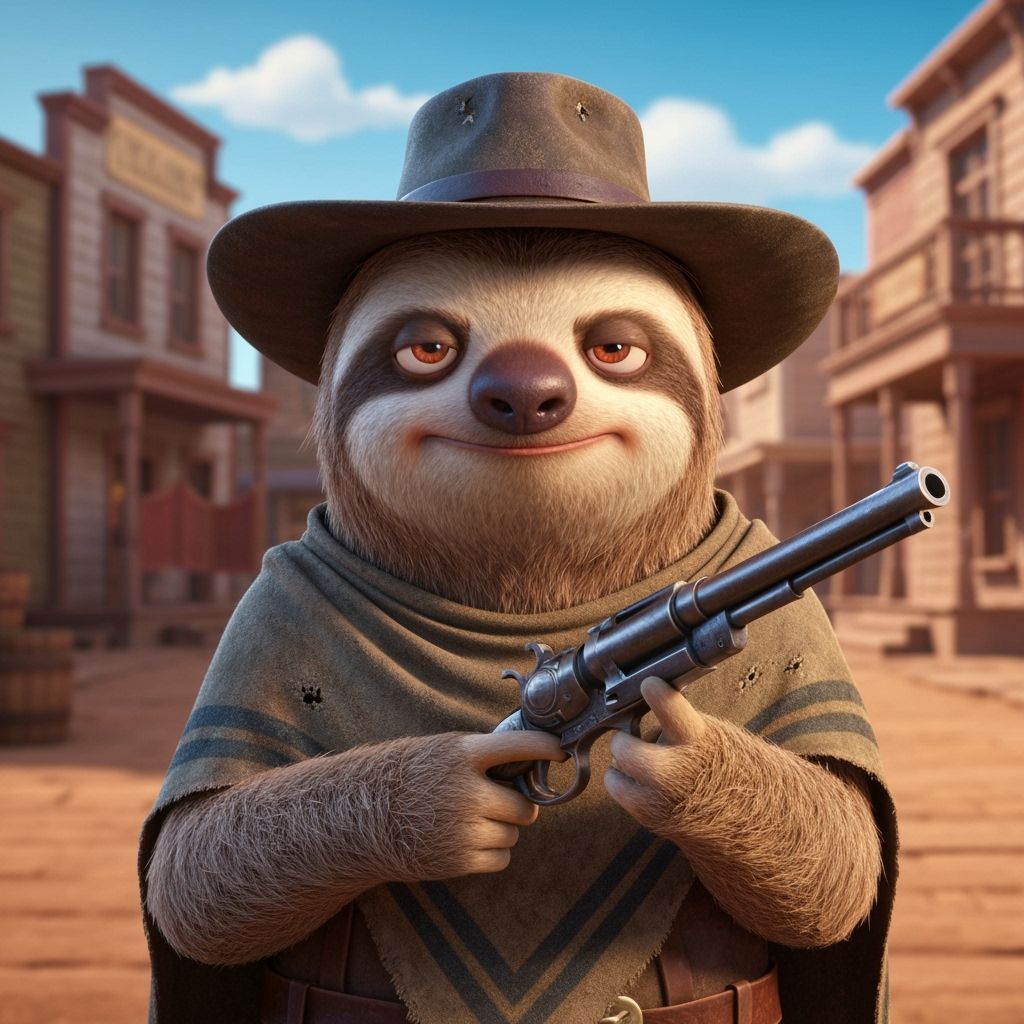 Sleepy Sloth Cowboy in Wild West Town