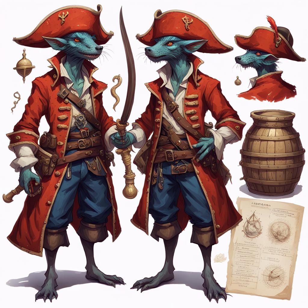 Kobold Pirate Mage Character Sheet in Romantic Academia Styl...