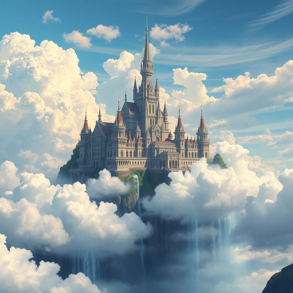 Majestic Palace Floating Among Celestial Clouds