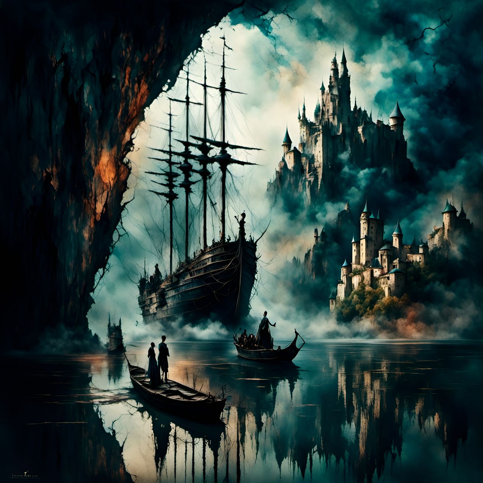 Fleet Sailing to Castle City in High Resolution