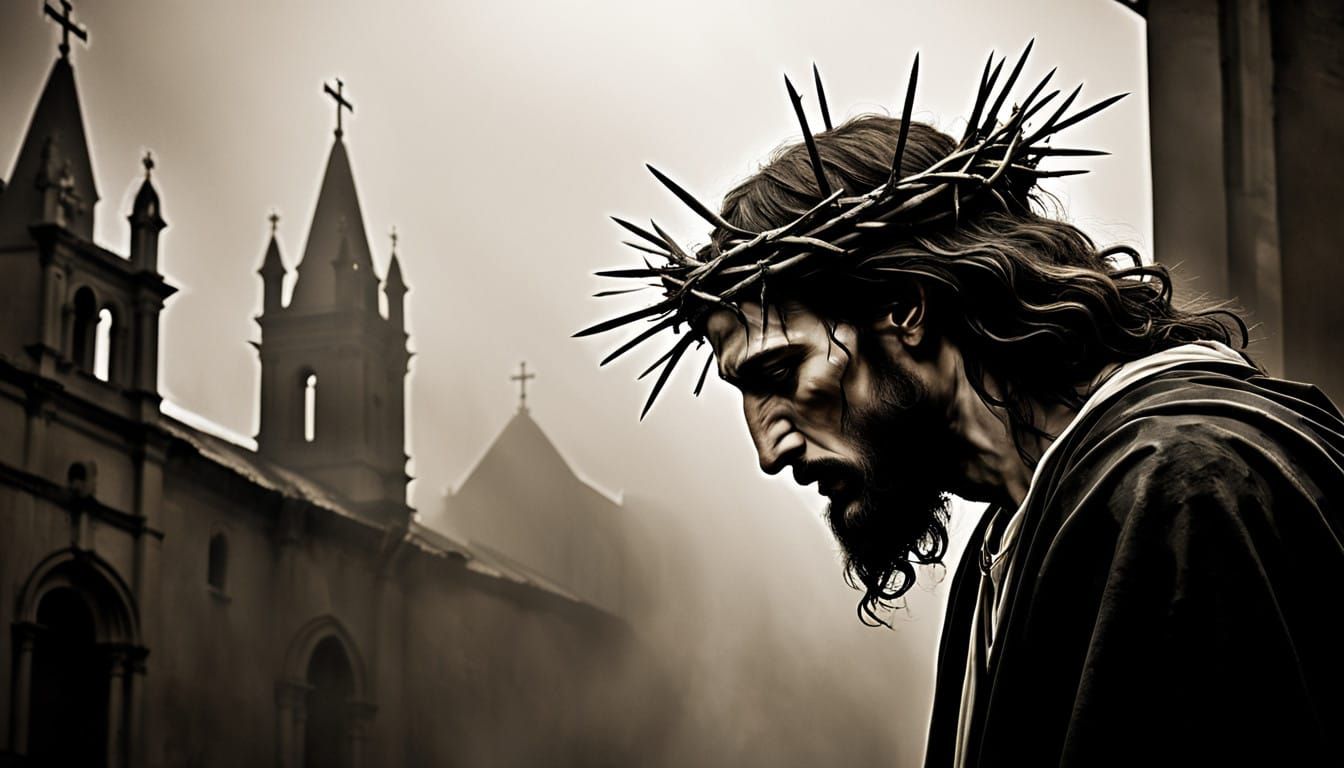 Crucified Christ in Baroque-Style Masterspiece with Chiarosc...