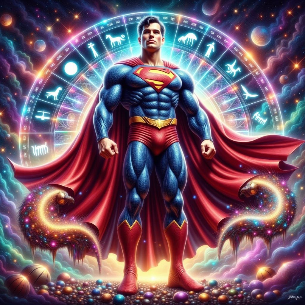 Superman in Cosmic Zodiac Glory