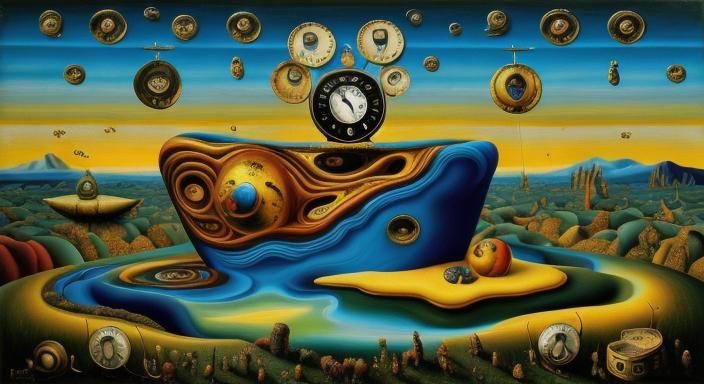 Dreamlike Surrealism with Melting Clocks in Oil Painting Sty...
