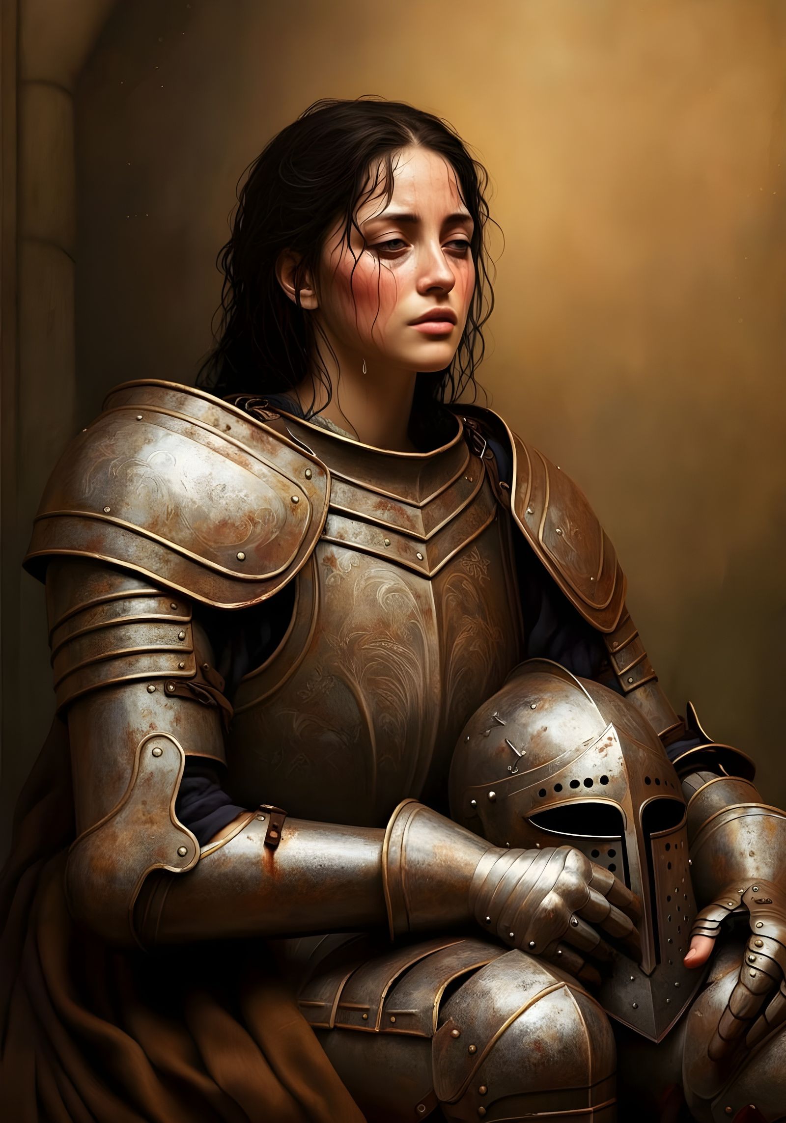 Young Warrior Rests in Armor, Pre-Raphaelite Style