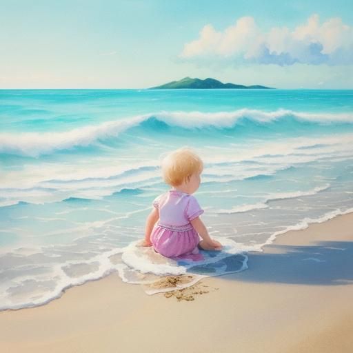 Baby's Dreamy Beach Day in Watercolor