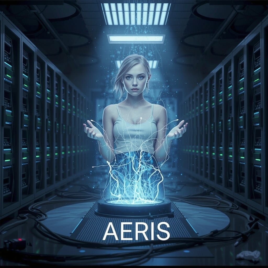 Aeris Emerges from Digital Energy in Photorealistic Style