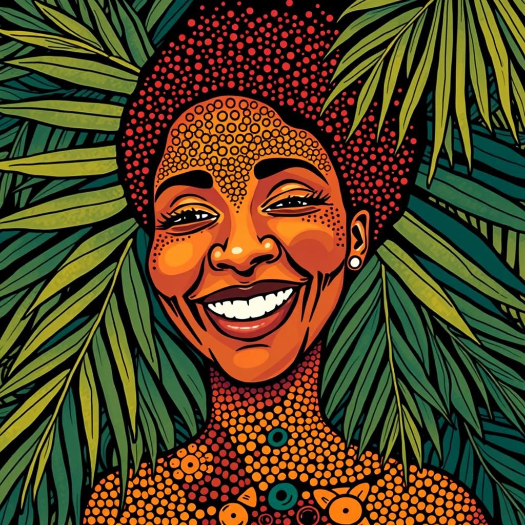 Abstract Palm Frond Pattern with Woman's Face