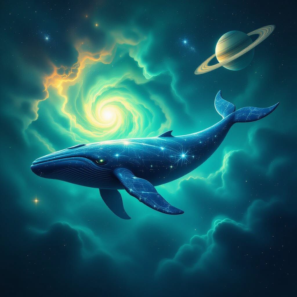 Bioluminescent Space Whale in Cosmic Nebula