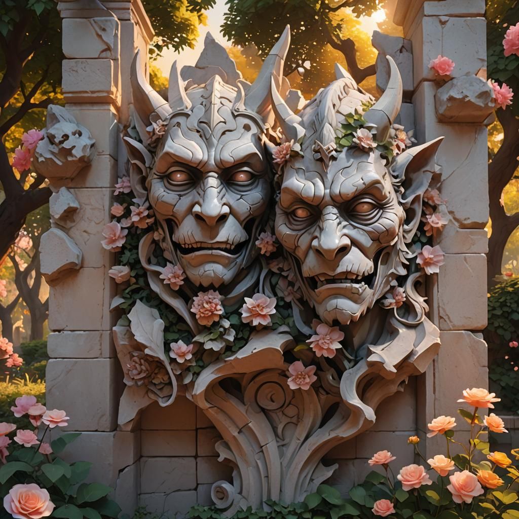 Fantastic Garden with Grotesque Stone Carvings