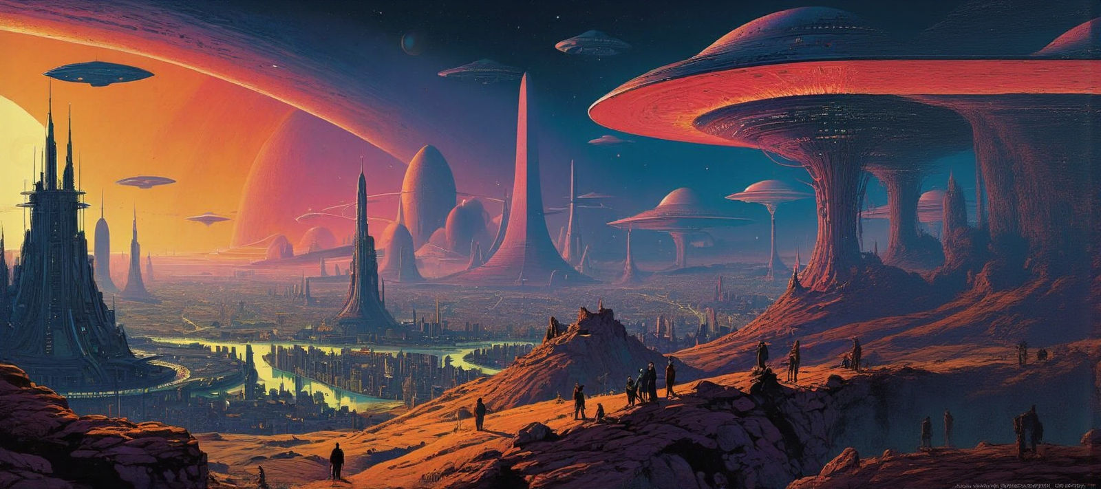 UFO Invasion in Moebius Style Illustration