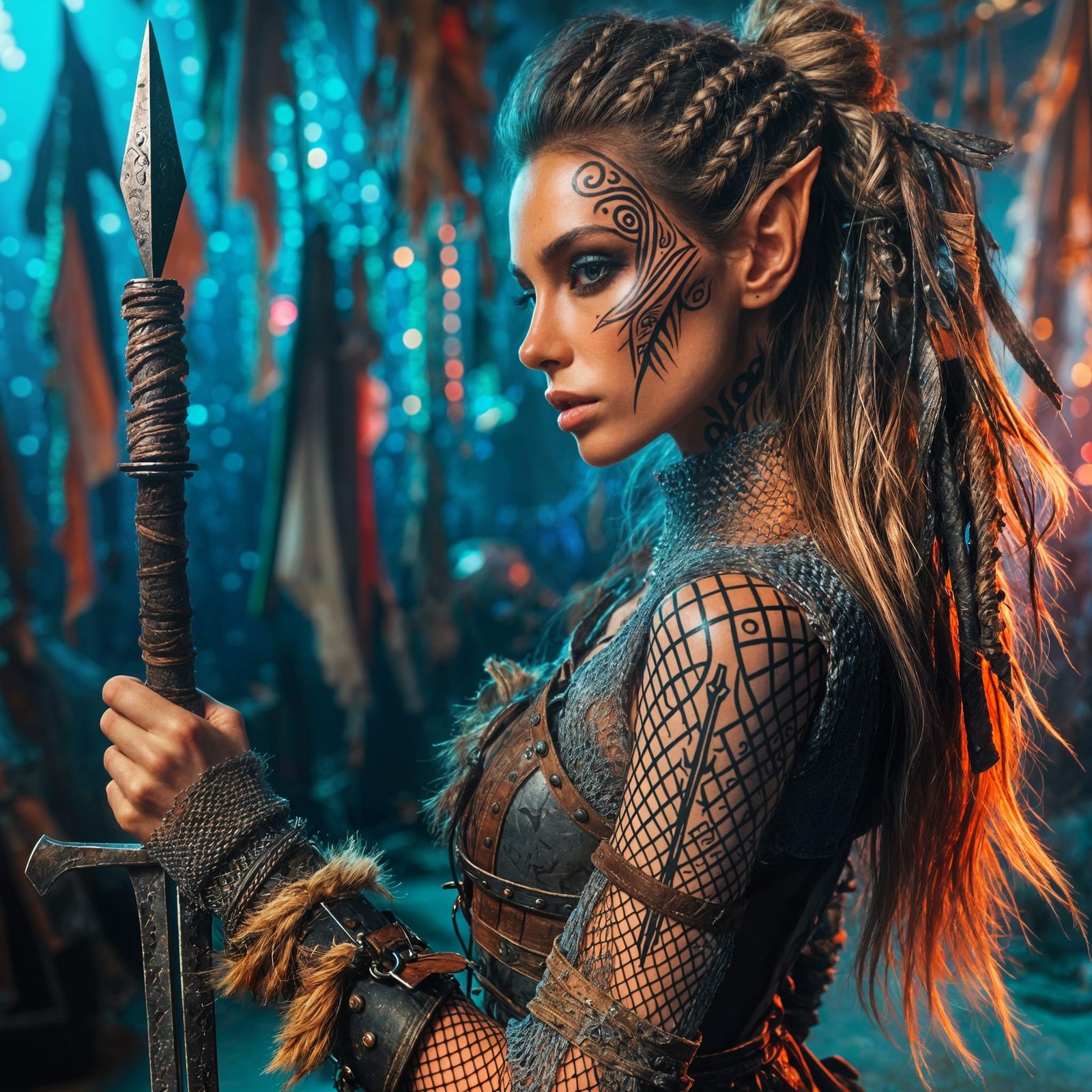 Majestic Elf Warrior Unleashed in Vibrant Chaos