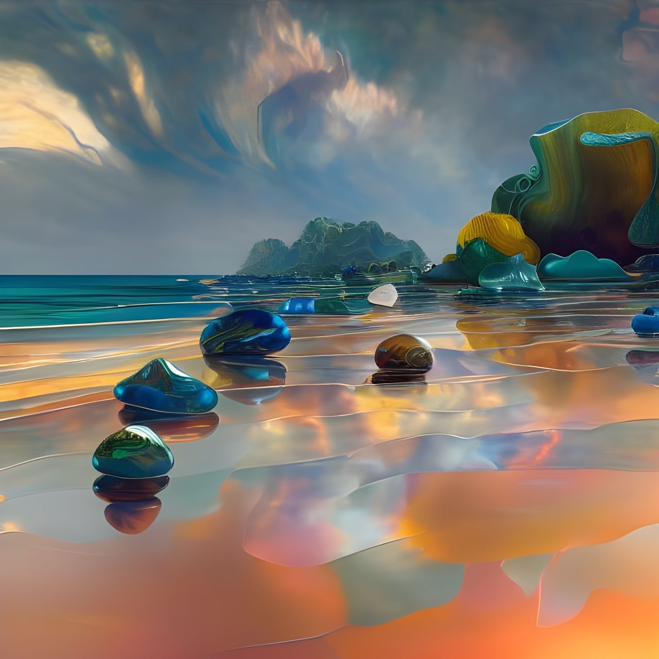 Polychrome Glass Rock Beach in Hyperdetailed Photorealism