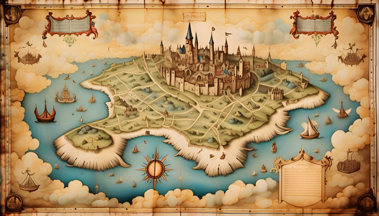 Medieval Map of Lost Isle on Parchment