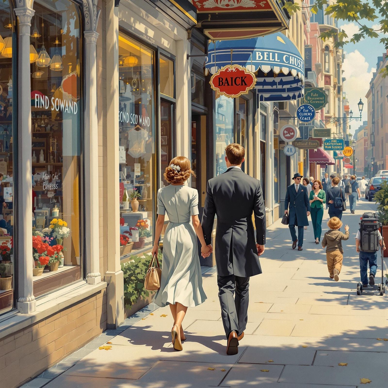 Couple Window Shopping on Vintage Street in Rockwell Style