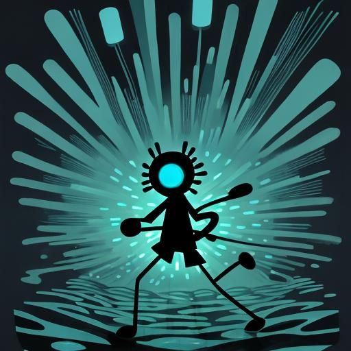 Bioluminescent Stick Figures in Street Art Style