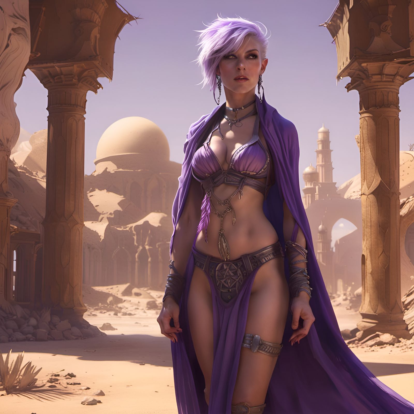 Elf Sorceress in Desert Oasis, Dark Fantasy Art