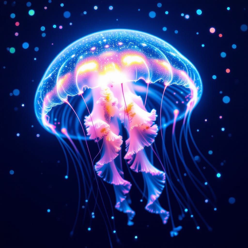 Stunning Bioluminescent Neon Jellyfish Glowing in Dark Water