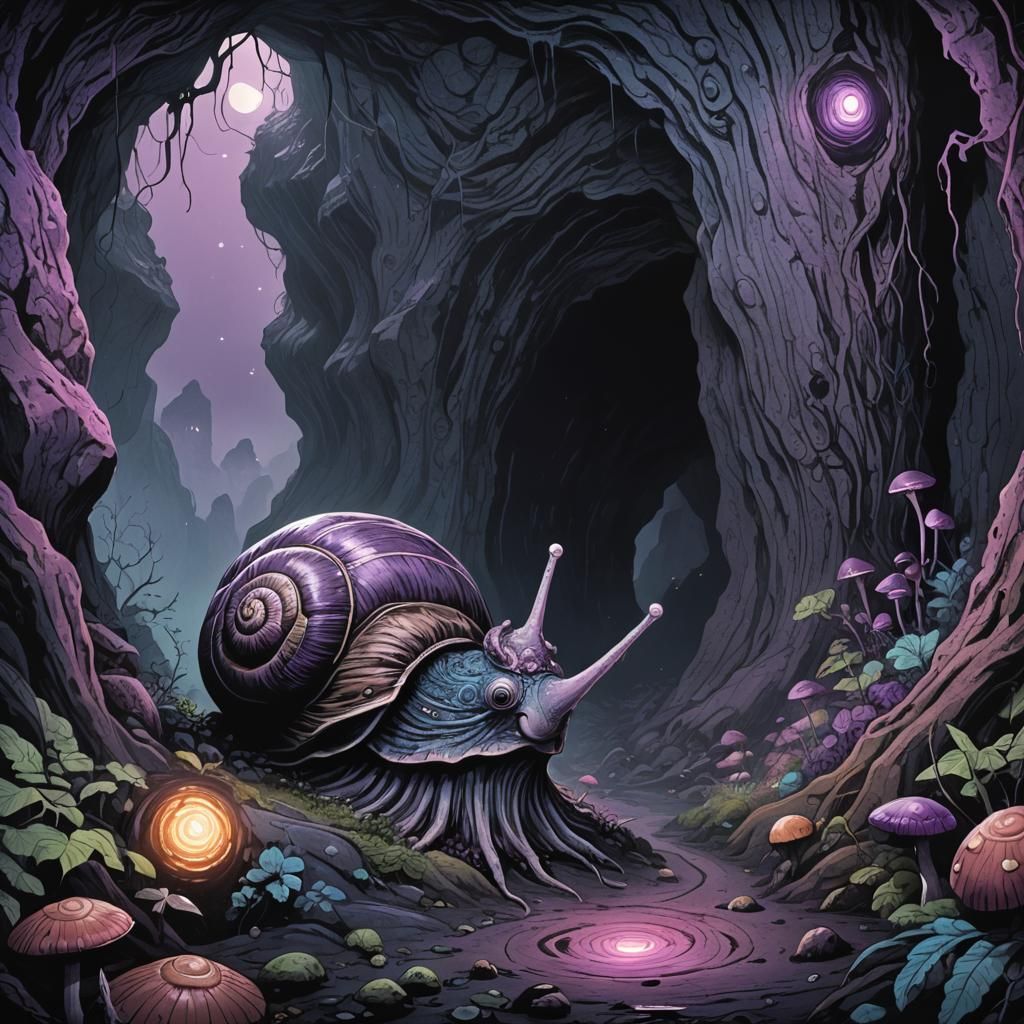 Junji Ito Inspired Horror Snail in Dark Cave