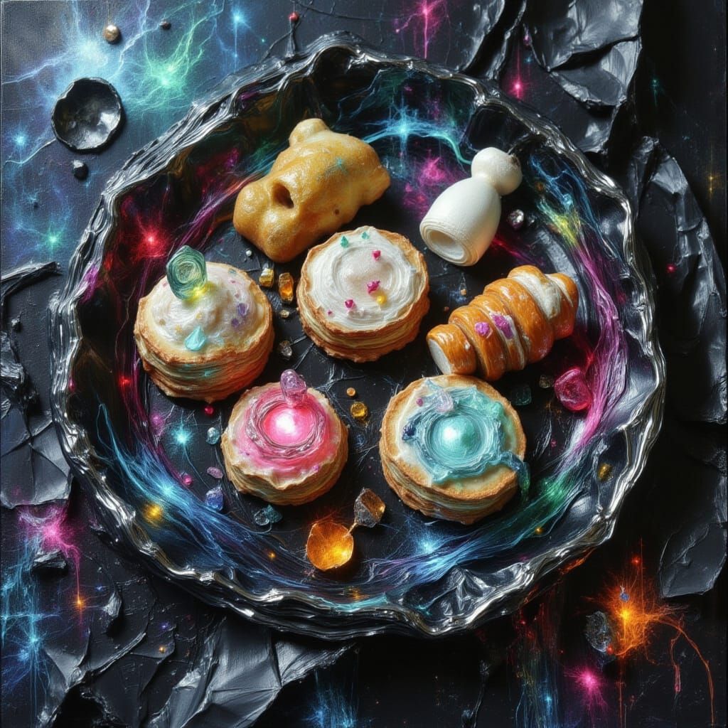 Cookies on Black Canvas in Impasto Style