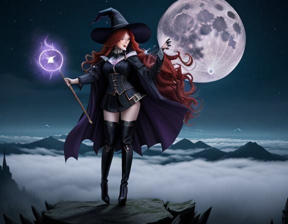 Anime Witch Soaring Through a Mystical Night Sky