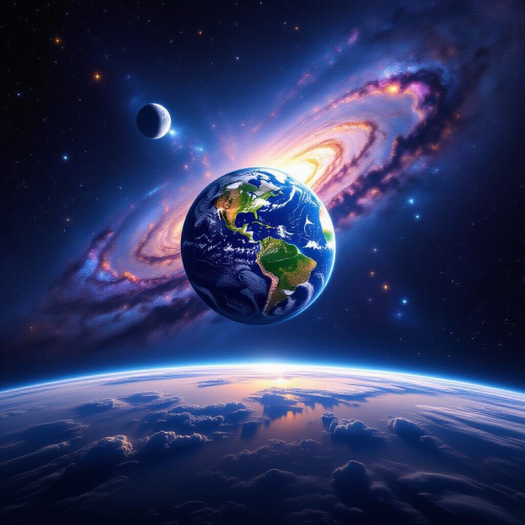 Deep Space Galaxy with Earth and Moon in Cinematic Style