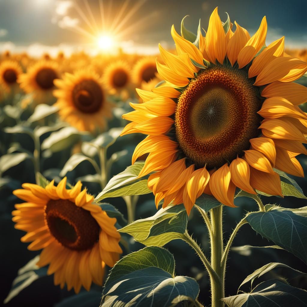 Hyperrealistic Sunflower Field in Sunlight