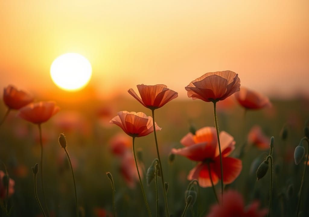Poppies at Sunset in Impressionist Style