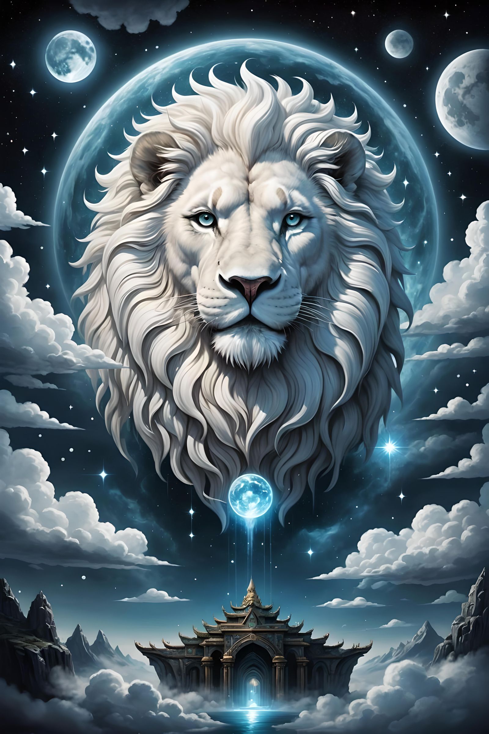 Cosmic White Lion in Airbrush Style