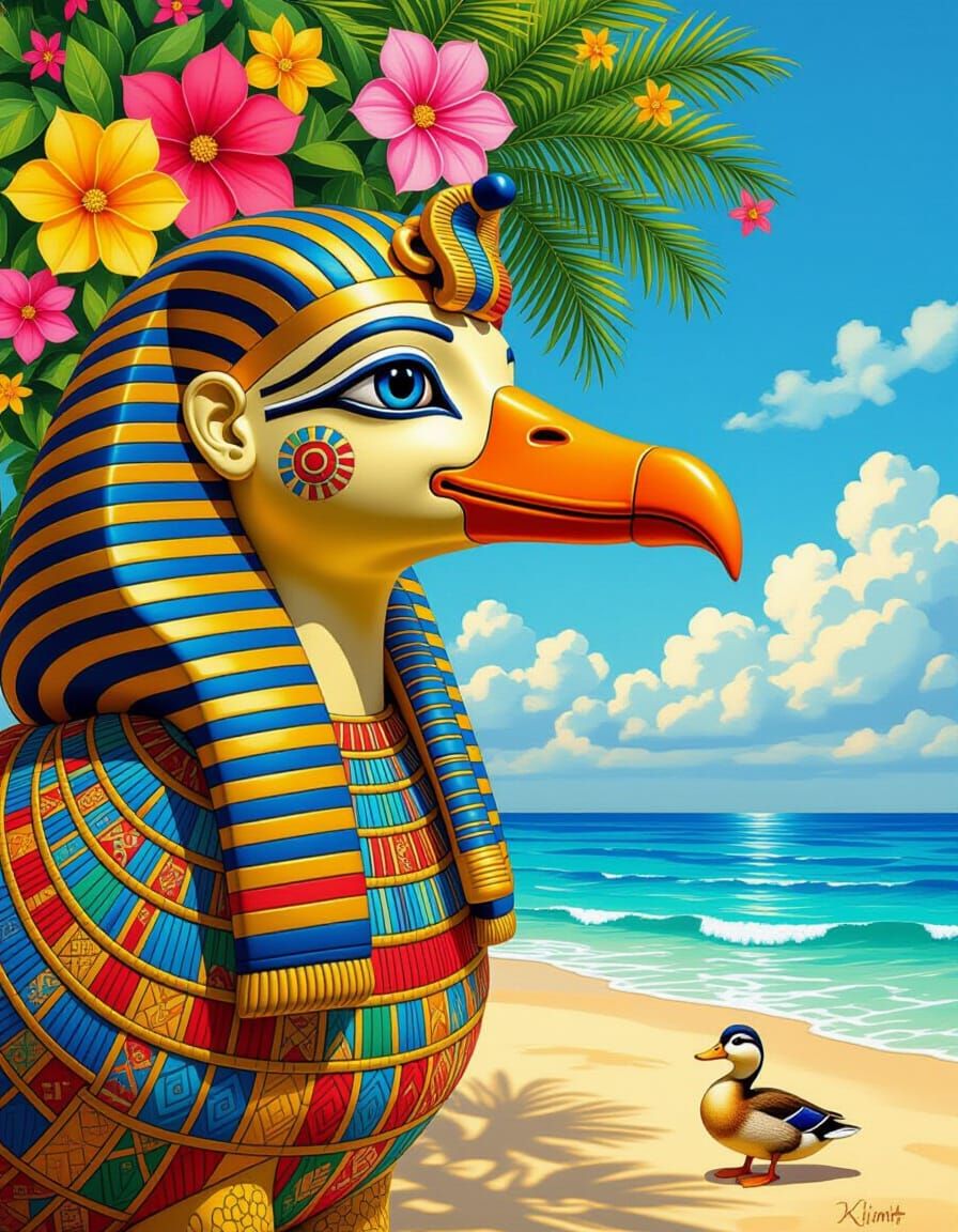 Egyptian Scarab Beach Holiday in Klimt Style