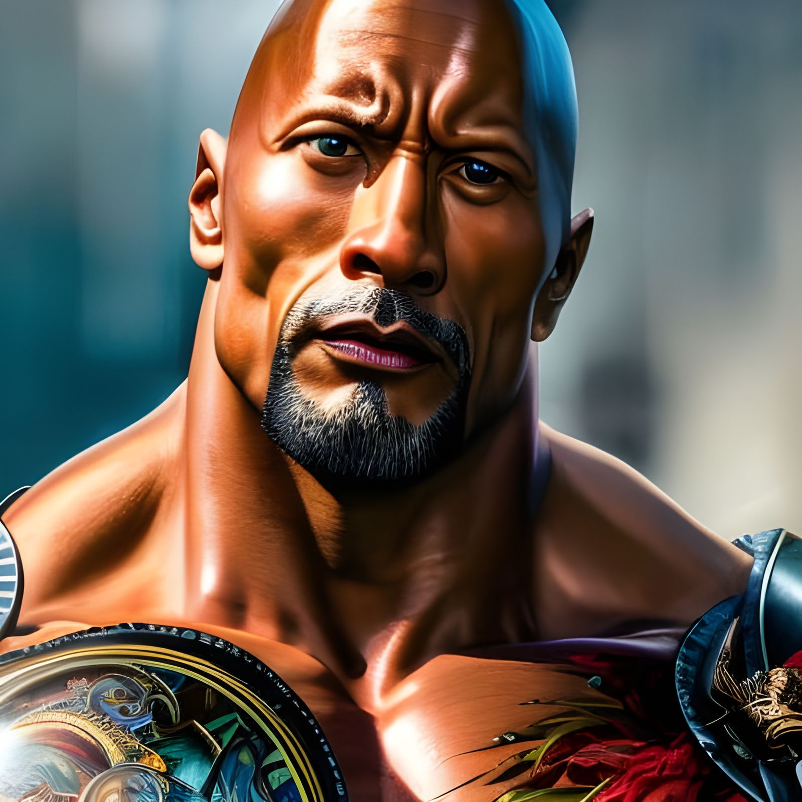 Dwayne Johnson Closeup as Rococo Digital Art