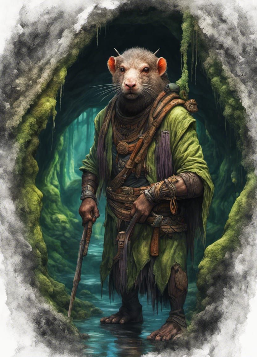 Caipora Cultist in Rainforest Cave: Digital Illustration