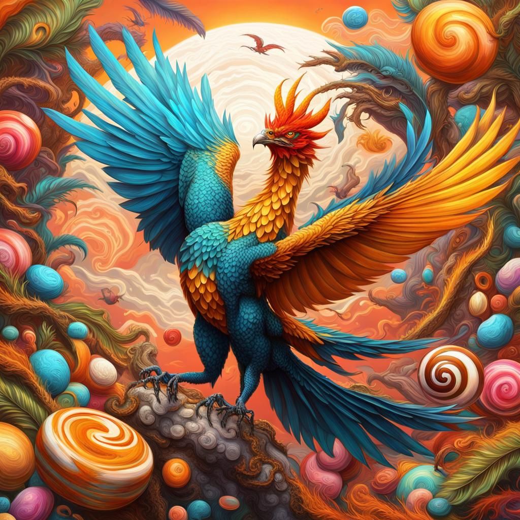 Mythical Dragon-Bird in Candy Art Style