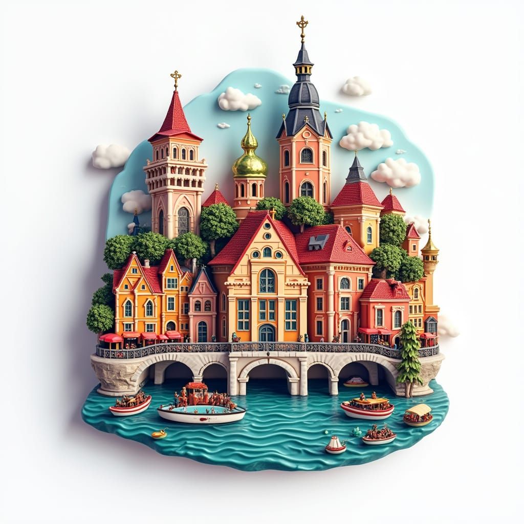 Colorful Europe Cityscape Souvenir Magnet