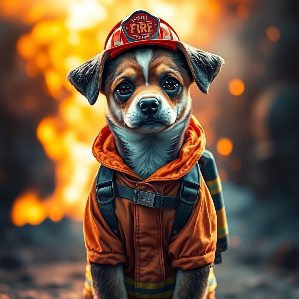 Heroic Canine Firefighter in Vibrant, High-Fantasy Style
