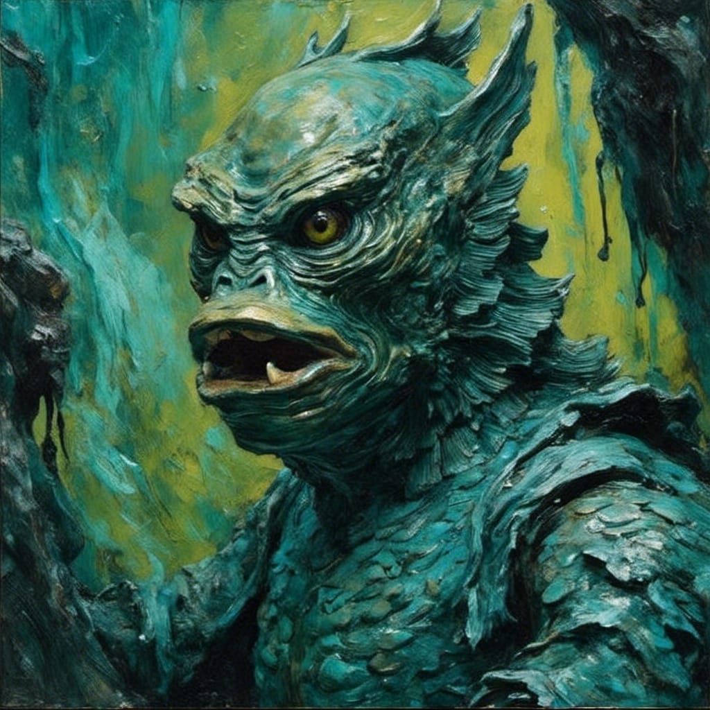 Menacing Figure in Turquoise Cave, Neo-Expressionism