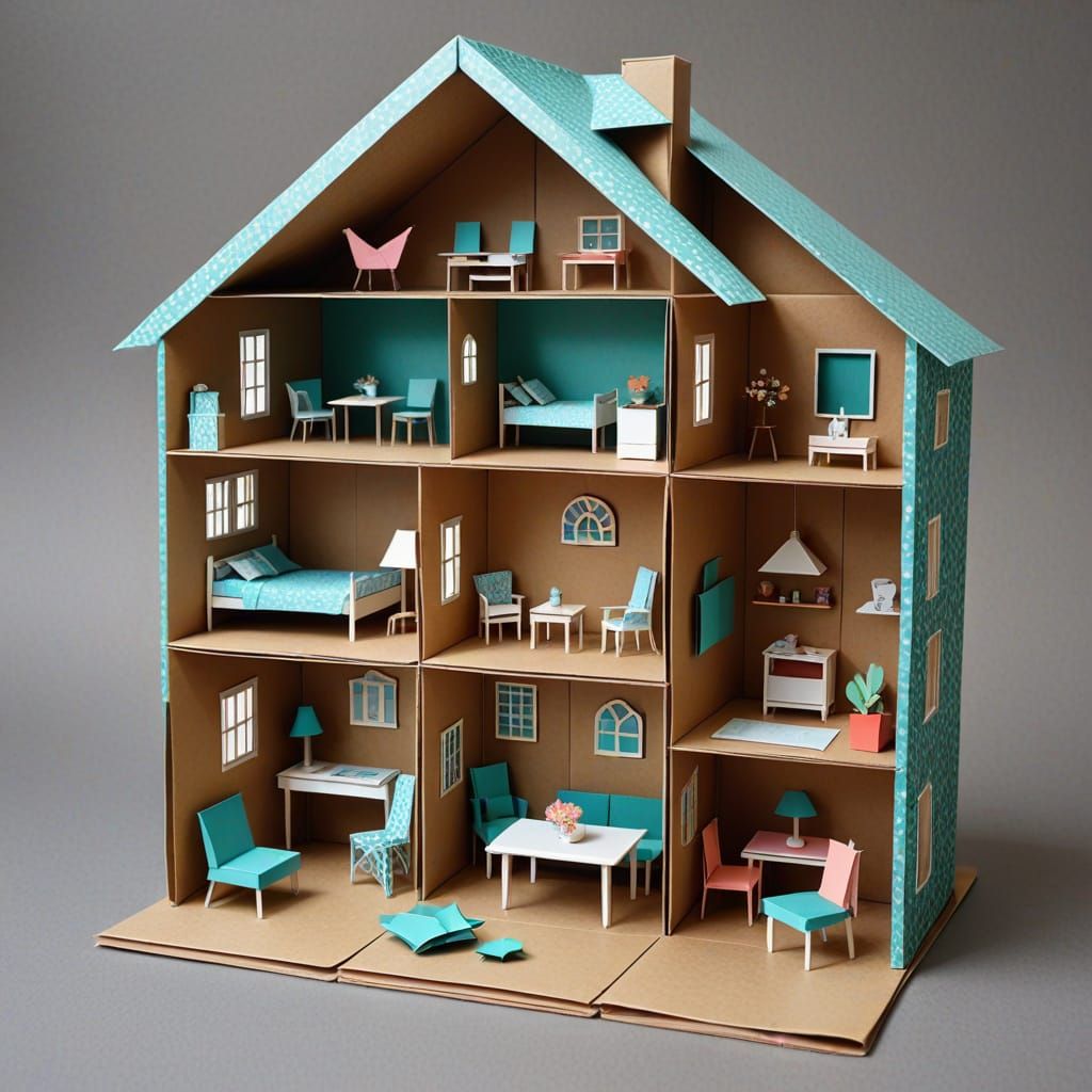 Delicate Paper Dollhouse with Origami Furniture