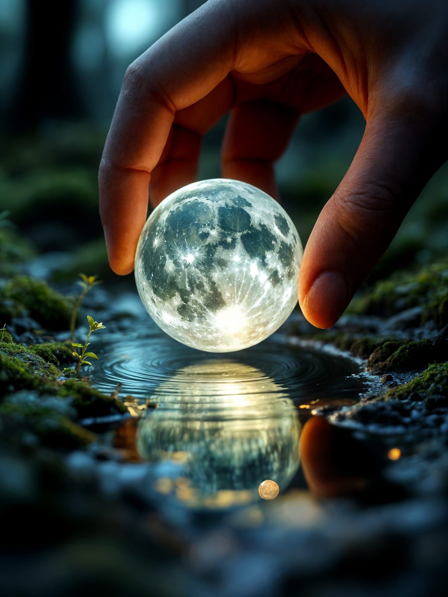 Magical Moon Reflection in Forest Scene