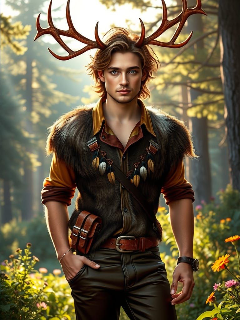 Bearded Hunter in a Dappled Forest Landscape Inspired by Vec...