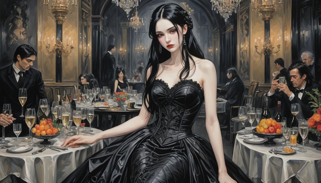 Elegant Gothic Portrait of Woman at Paris Party