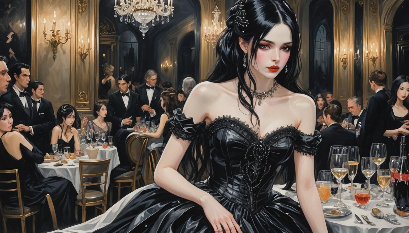 Elegant Gothic Portrait of Woman at Paris Party