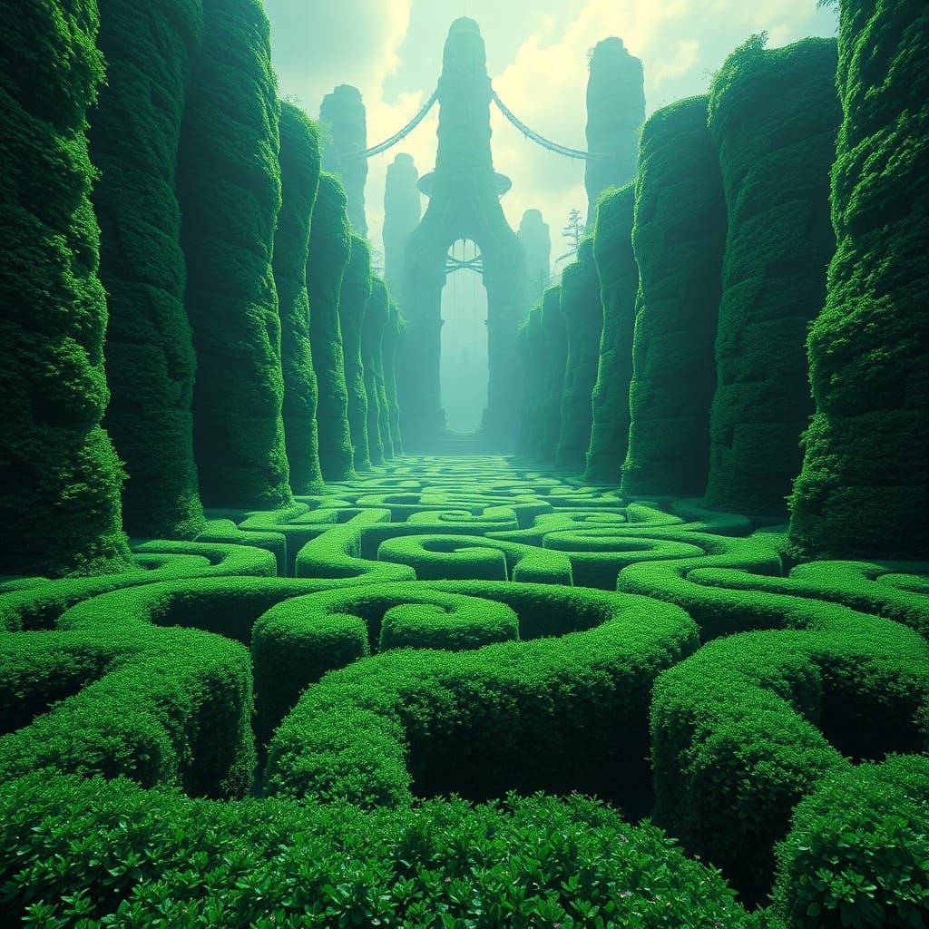 Ethereal Emerald Labyrinthine Maze in a Fantastical Realm