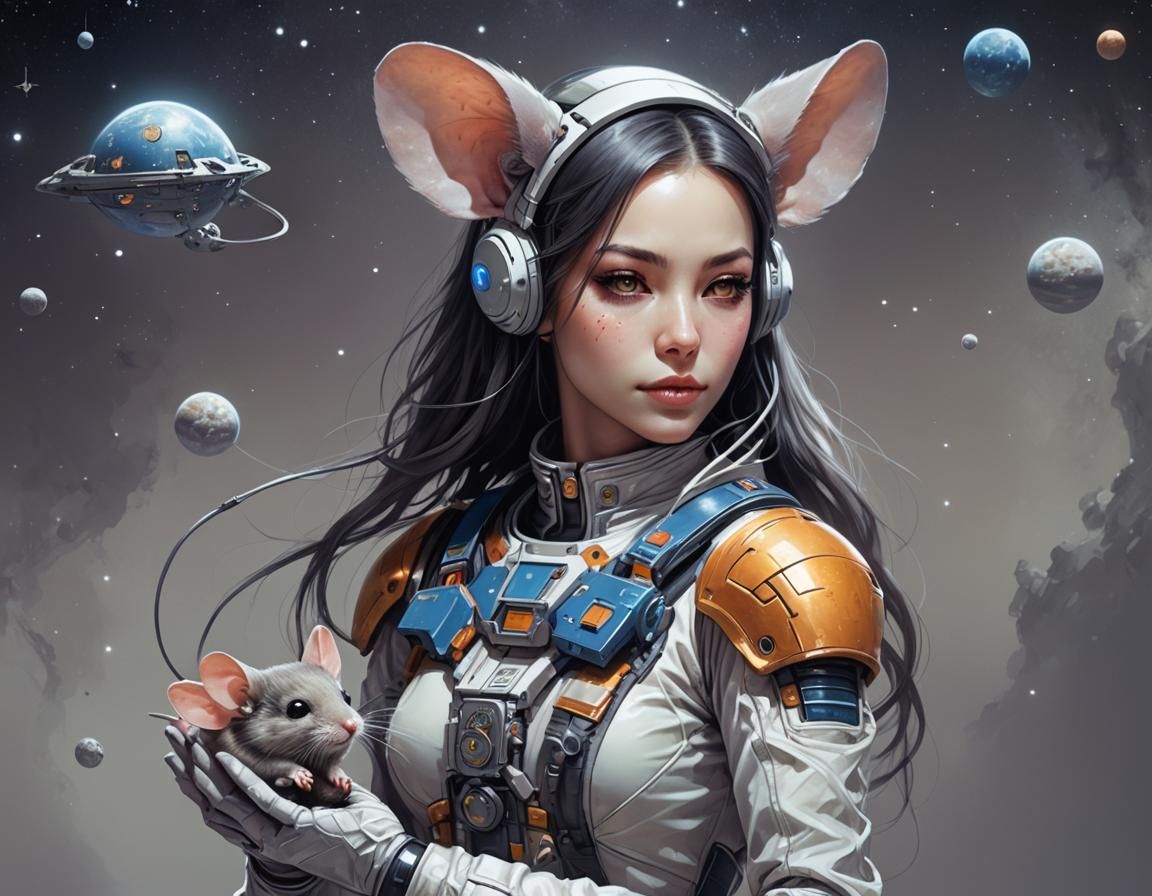 Space Fantasy Girl with Her Mouse